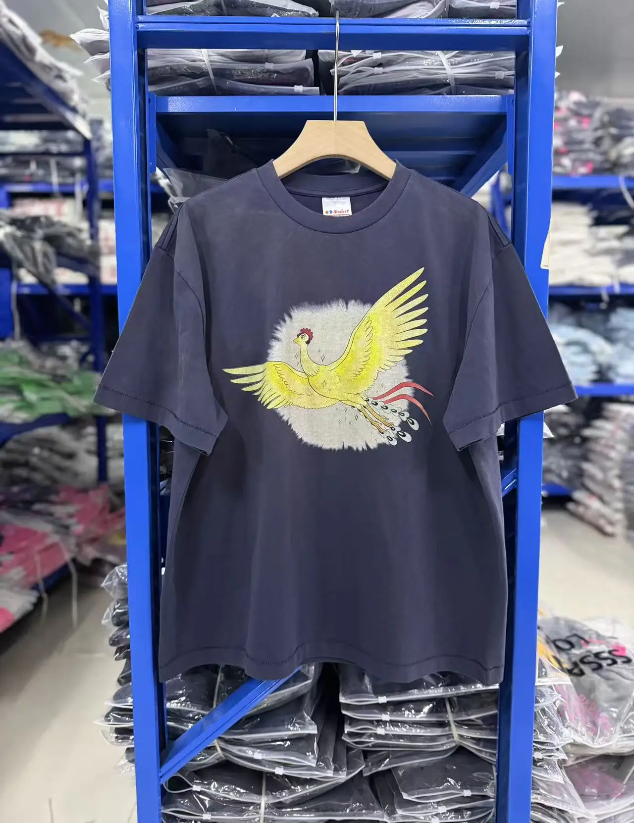 Washed Blue SAINT Phoenix With Wings Spreading T Shirt Men Women Best Quality 2026ss Tee Tops T-Shirt