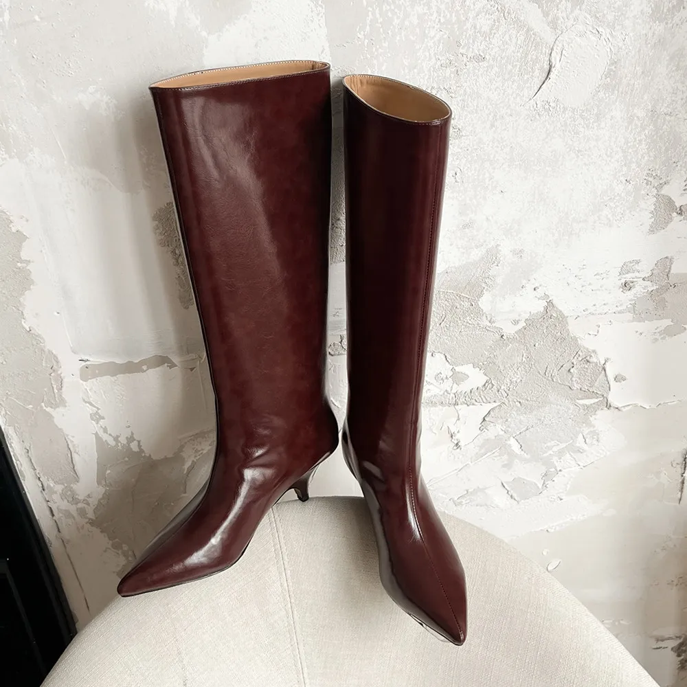 Aucegi 2026 جديد جلد طبيعي حذاء برقبة للركبة المرأة مثير أشار تو الانزلاق على هريرة الكعوب الخريف الشتاء فستان الحفلات الأحذية #2