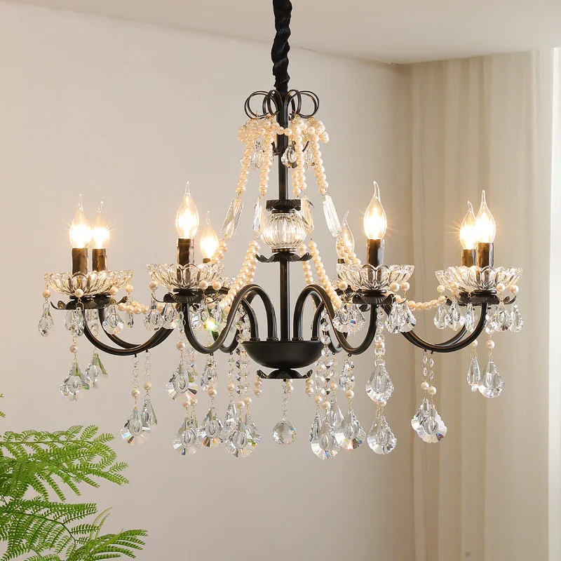 

European Design Sense Black Lotus Edge Crystal Chandelier Simple White Home Apartment Room Atmosphere Decorative Pendant Light