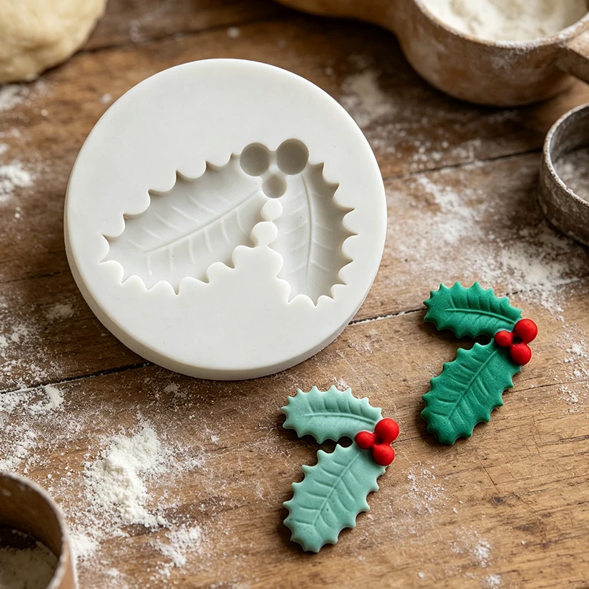 Holly Berry Weihnachten Silikon Sugar craft Form Harz Werkzeuge Cupcake Backform Fondant Kuchen Dekorations werkzeuge – Detail 8