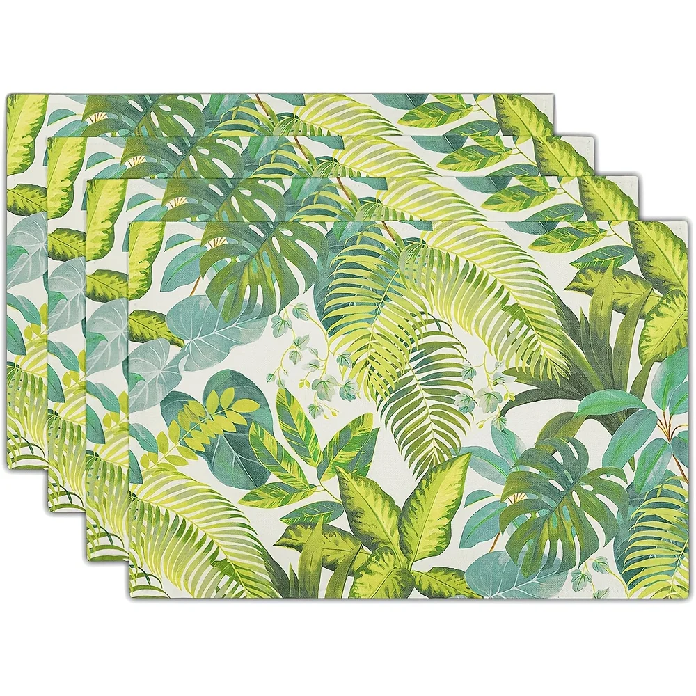 

Tropical Palm Leaves Placemats Set of 4 12X18 Inch Summer Hawaiian Green Table Mat Heat-Resistant Washable Wipeable Place Mat