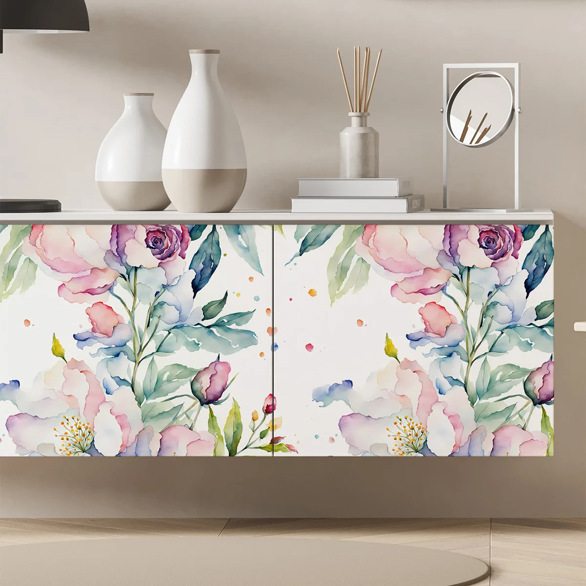 Watercolor Floral Peel and Stick Wallpaper Home Wall Decor Self Adhesive Flower Leaf Wall Paper for Bathroom Bedroom Removable