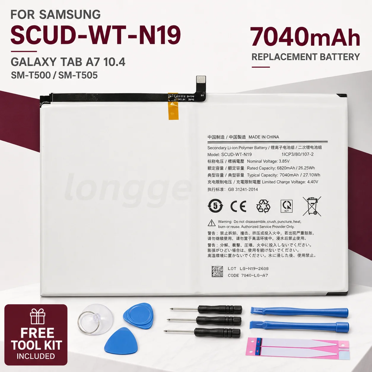 Premium Replacement Tablet Battery SCUD-WT-N19 For Samsung Galaxy Tab A7 10.4 2020 SM-T500 SM-T505 T505N Repair