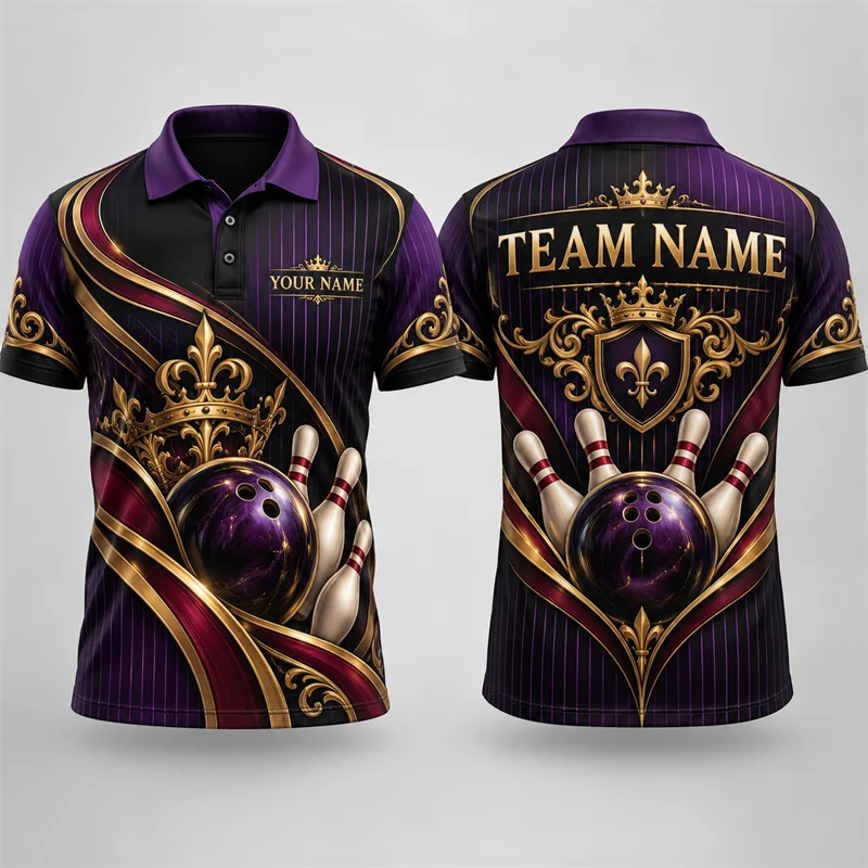 Custom Bowling Polo Shirt Personalized Name Team Name Graphic Print Short Sleeve Jersey League Tournament Sports Team Uniform