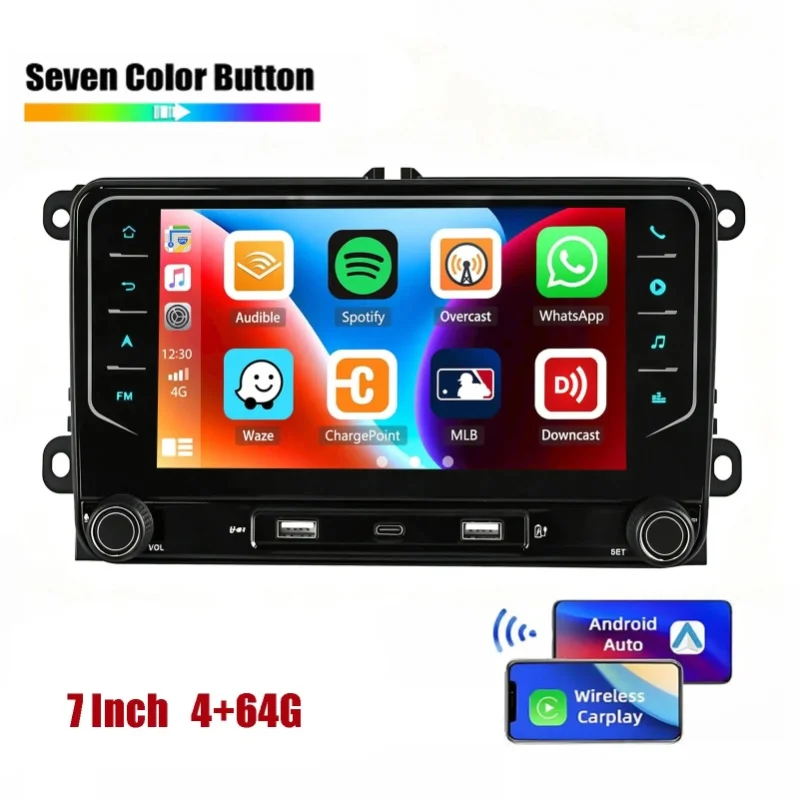 MOPECT 7 Zoll Android 15 4+64G Autoradio für VW Golf 5 6 Plus Touran Caddy Jetta SEAT SKODA Kabelloses CarPlay Android Auto Multimedia-Player Autoradio Headunit WIFI BT FM RDS SWC GPS-Navigation