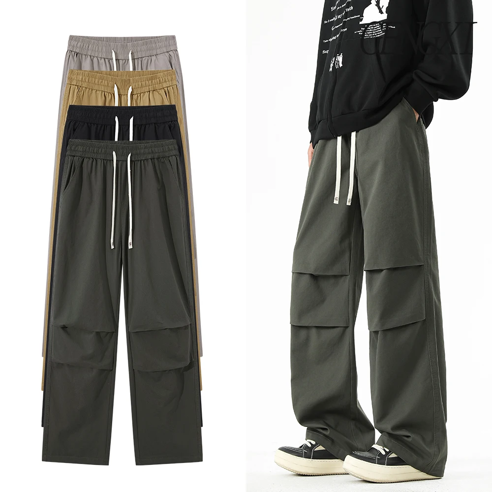 

Japanese-style drapey pleated work pants High street men's sports casual pants Street style straight leg wide leg long pants
