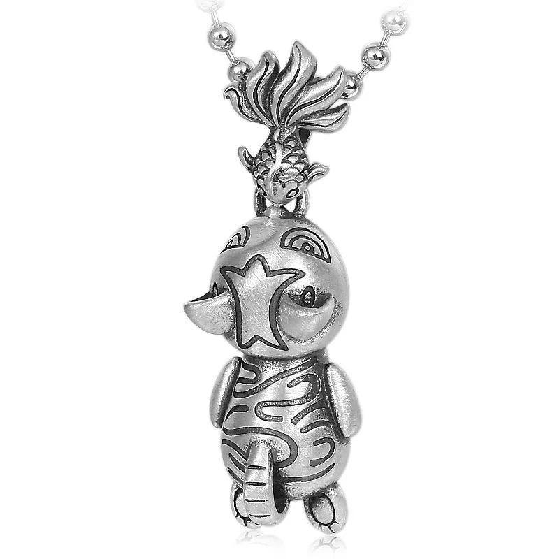 Imagem -06 - Sterling Silver Retro Eating Fish Pendant para Homens e Mulheres Childlike Kitten Pendant Novo Bocai-s925