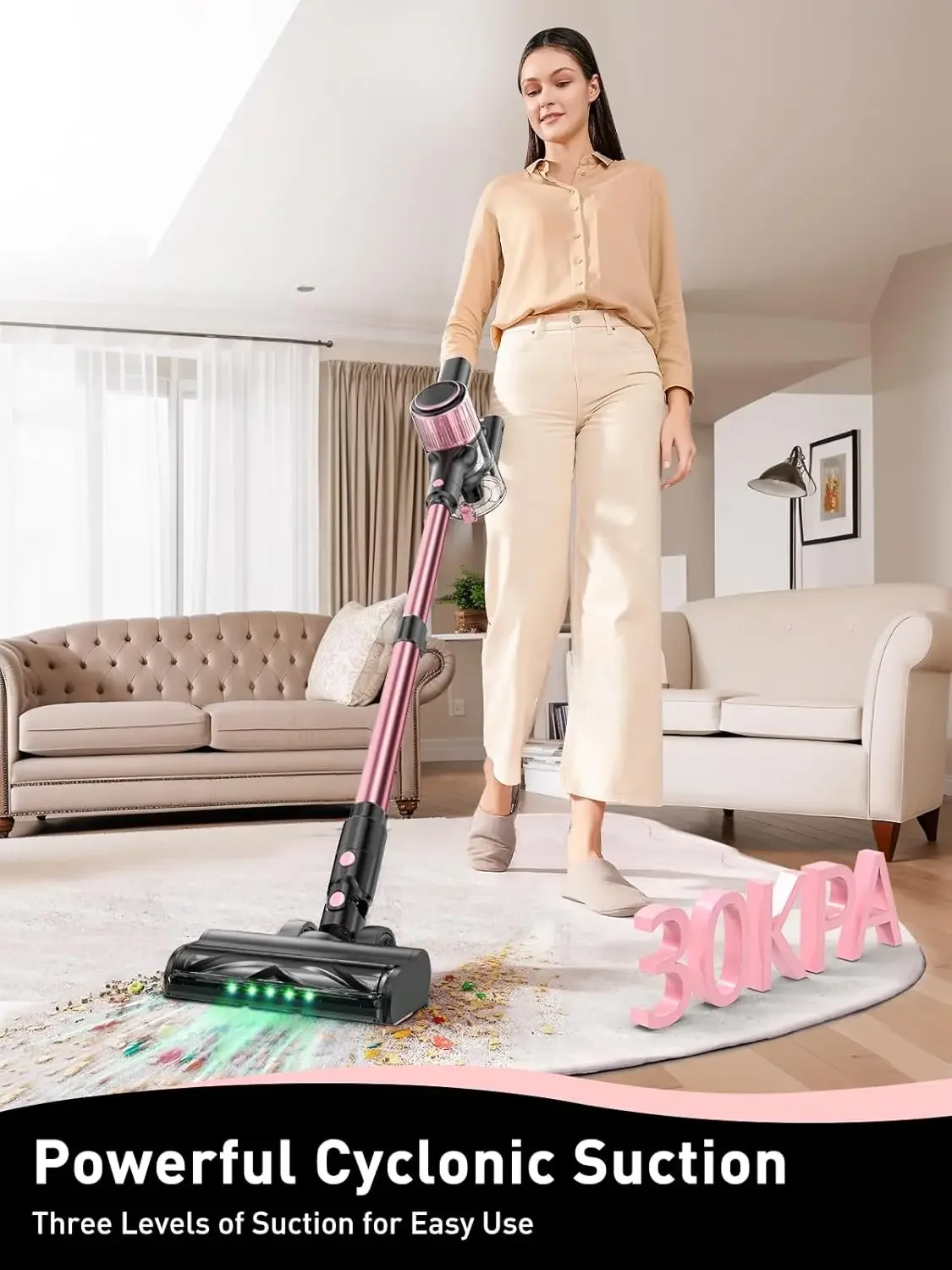 Vacuum Cleaner, 8 in 1 Powerful Suction Lightweight Vacuum Cleaner for Home, LED Display, 3 Suction Modes, 45Mins Detachable Bat