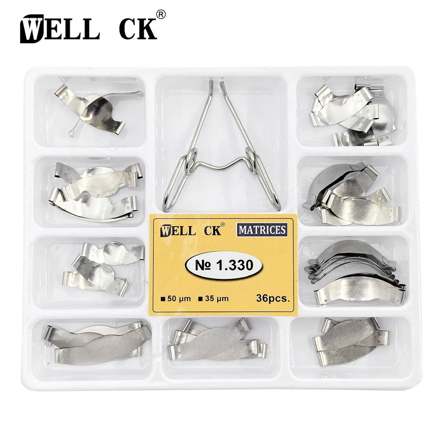 

WELLCK Dental Matrix with Springclip No.1.330 Sectional Contoured Metal Matrices Full kit for Teeth Replacement Dentsit Tools