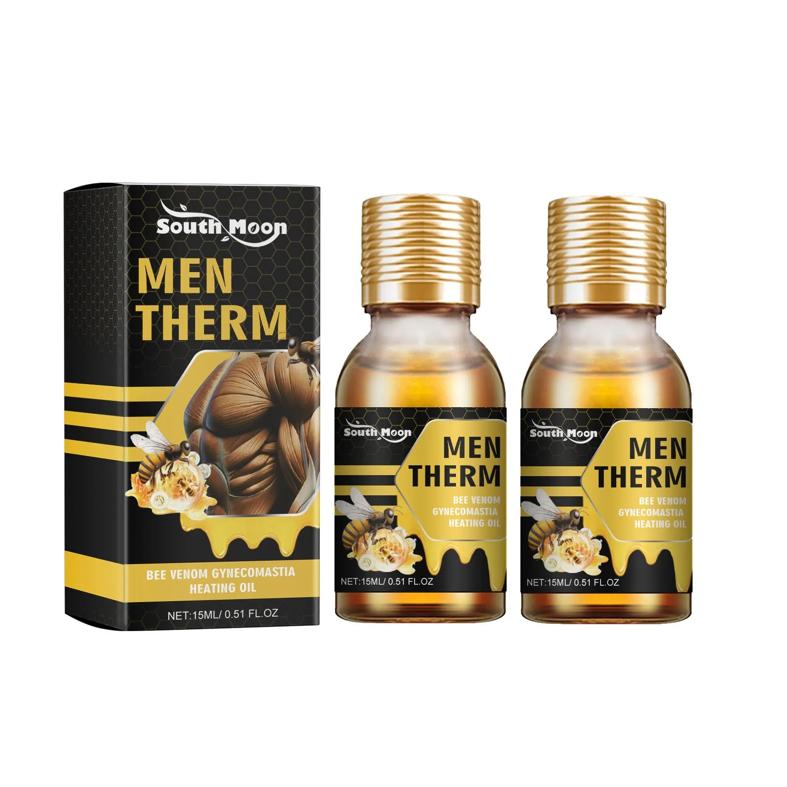 MenTherm Bee Gynecomastia Heating Oil, New Men Bee Oil, Eliminates Excess Breast Tissue, Strengthen Chest Muscles 15ml