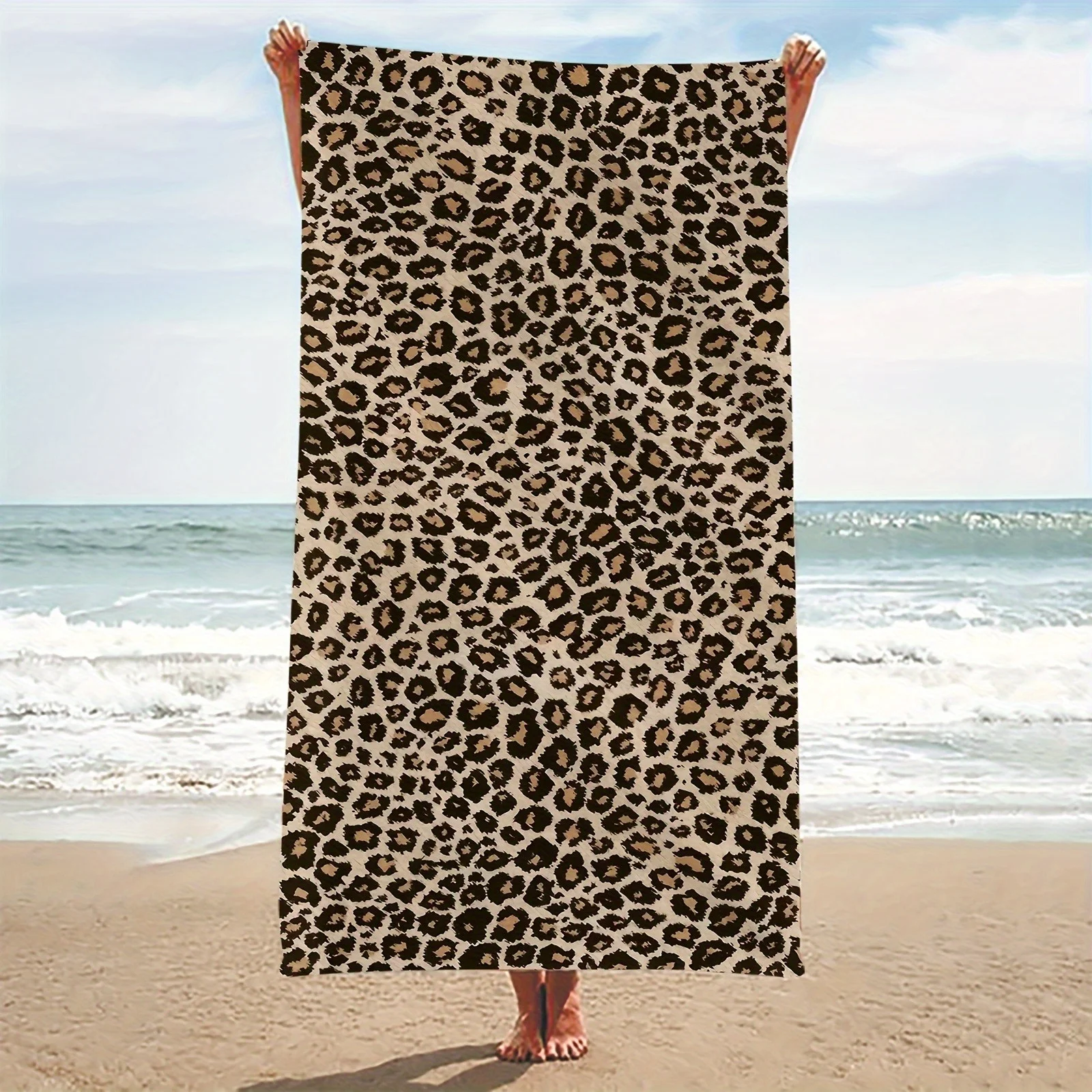 Fashion Leopard Print Beach Towel Enjoy Romantic Beach Moments Quick-Dry Soft Super Absorbent Microfiber Bath Towel Beach