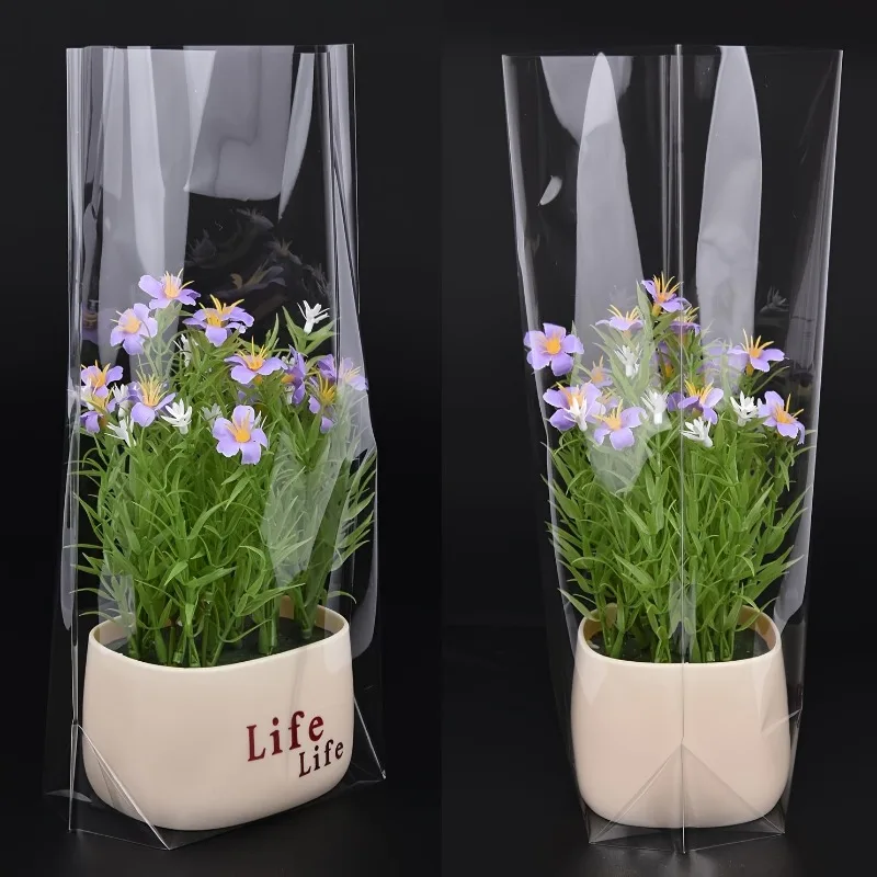 Flat-bottomed Corner Processing Bags, Transparent Cellophane Gift Bags, Gift Bags with Knotting Ropes