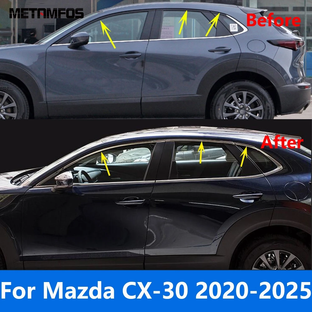 

Для Mazda CX-30 CX30 2020-2024 2025 из нержавеющей стали, верхний порог, оконная рама, накладка, наклейка, аксессуары, Стайлинг автомобиля