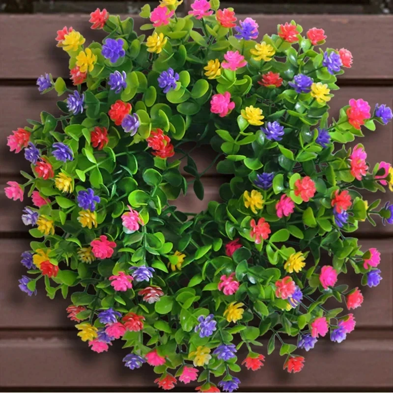 40cm Artificial Wildflower Wreath Handmade Colorful Floral Garland Spring Summer Background Wall Window Front Door Wedding Decor