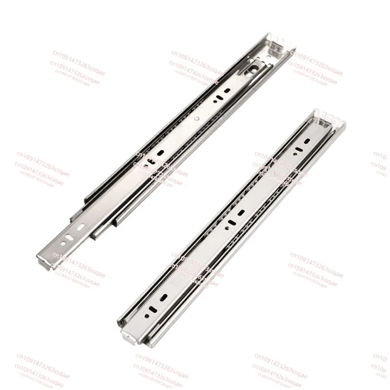 Thickened stainless steel three-section drawer slide cabinet track slide silent damping ball guide