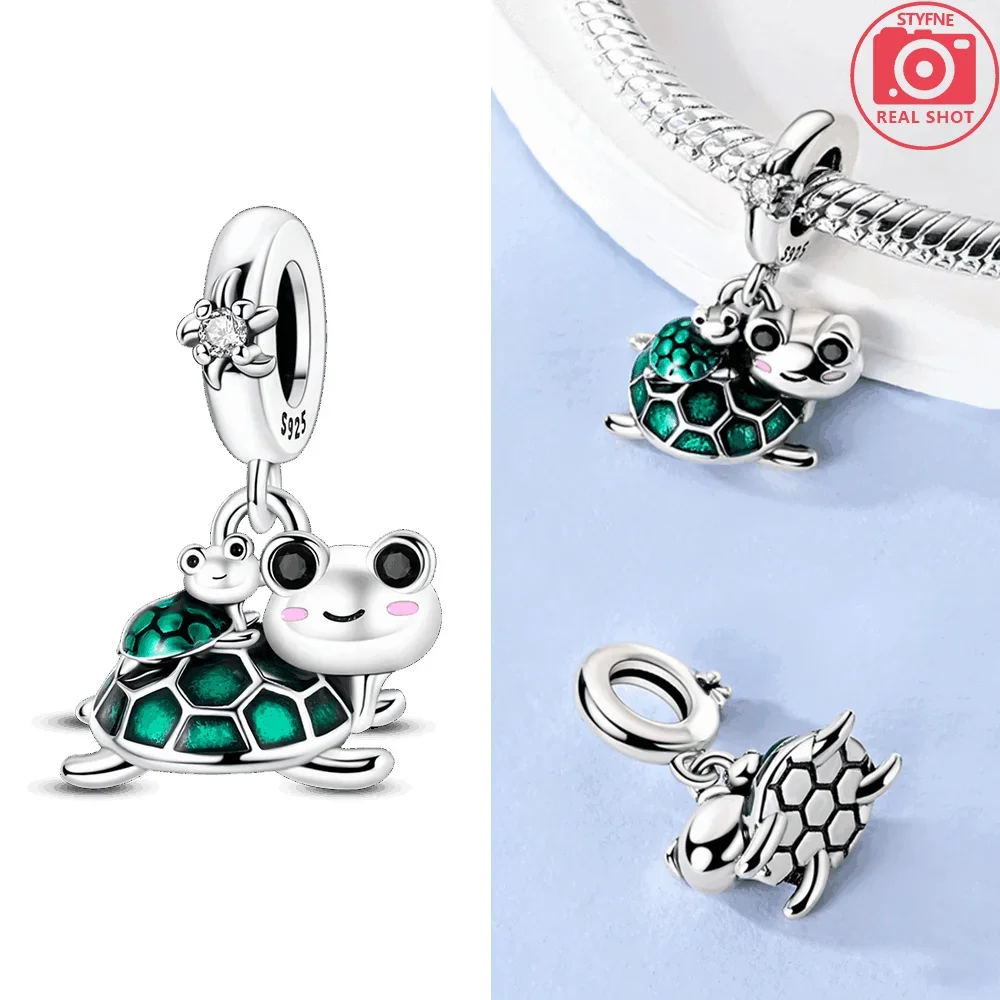Silver-Plated Blue Flower Turtle Charms for Bracelets