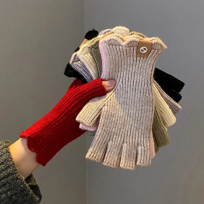 2025 New Mink Fleece Half Finger Gloves for Women's Soft Winter Warmth Luxury Solid Color Plush Knitted Fingerless Gloves