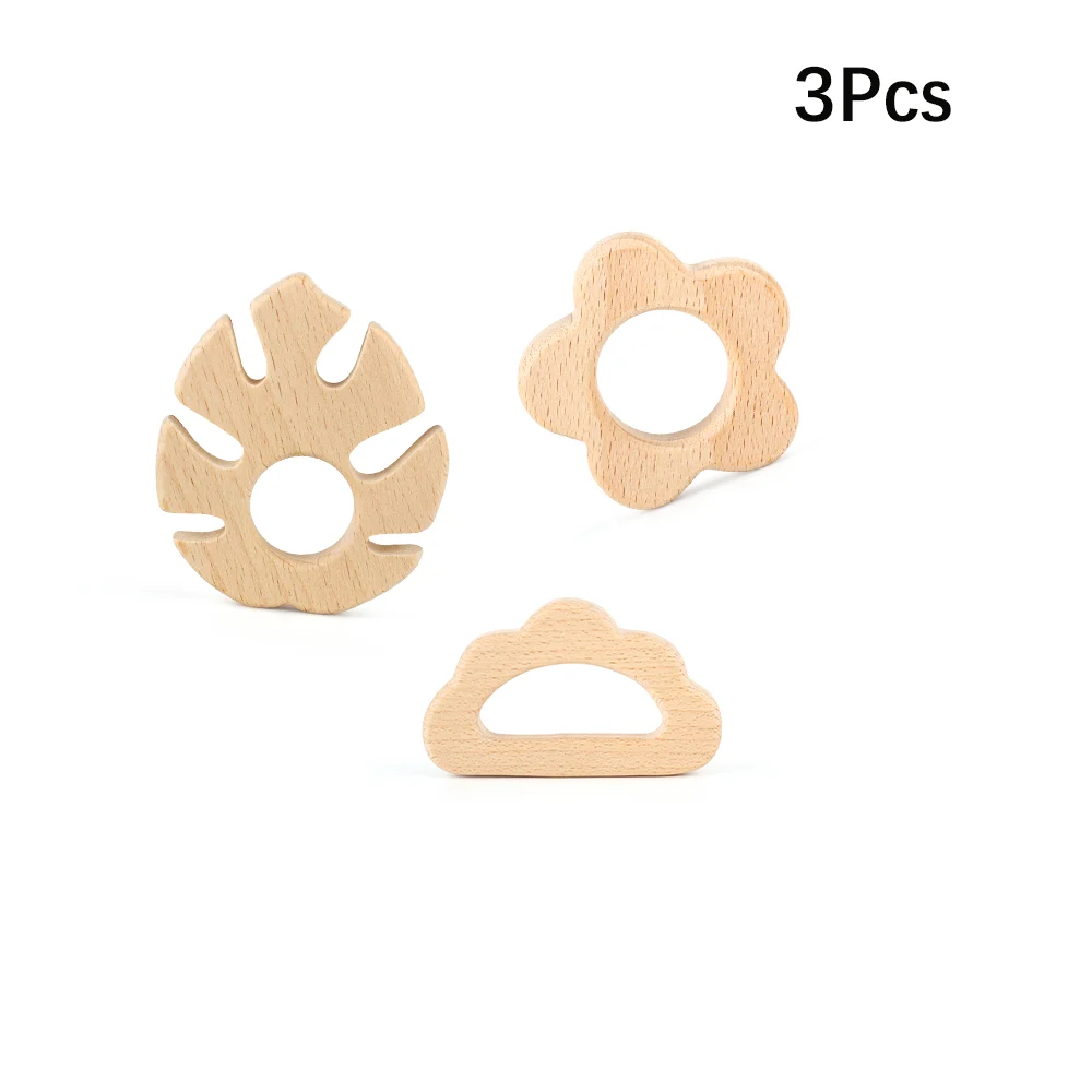 3Pcs/Set Animals Wooden Teether Natural Beech Wood Pendant Safety Environment Baby Teething Toys Pacifier Chain Accessories