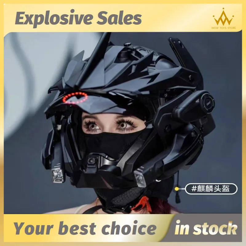 Motorcycle Helmet Cool Cycling Equipment Kirin Helmet Cyber Hero Series Support Refit Lighting Version Fully Equipped Version