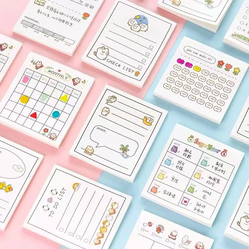 kawai Office School Supplies Cute cartoon clock in schedule memo cat handbook decoration small book N times sticky notes lovely