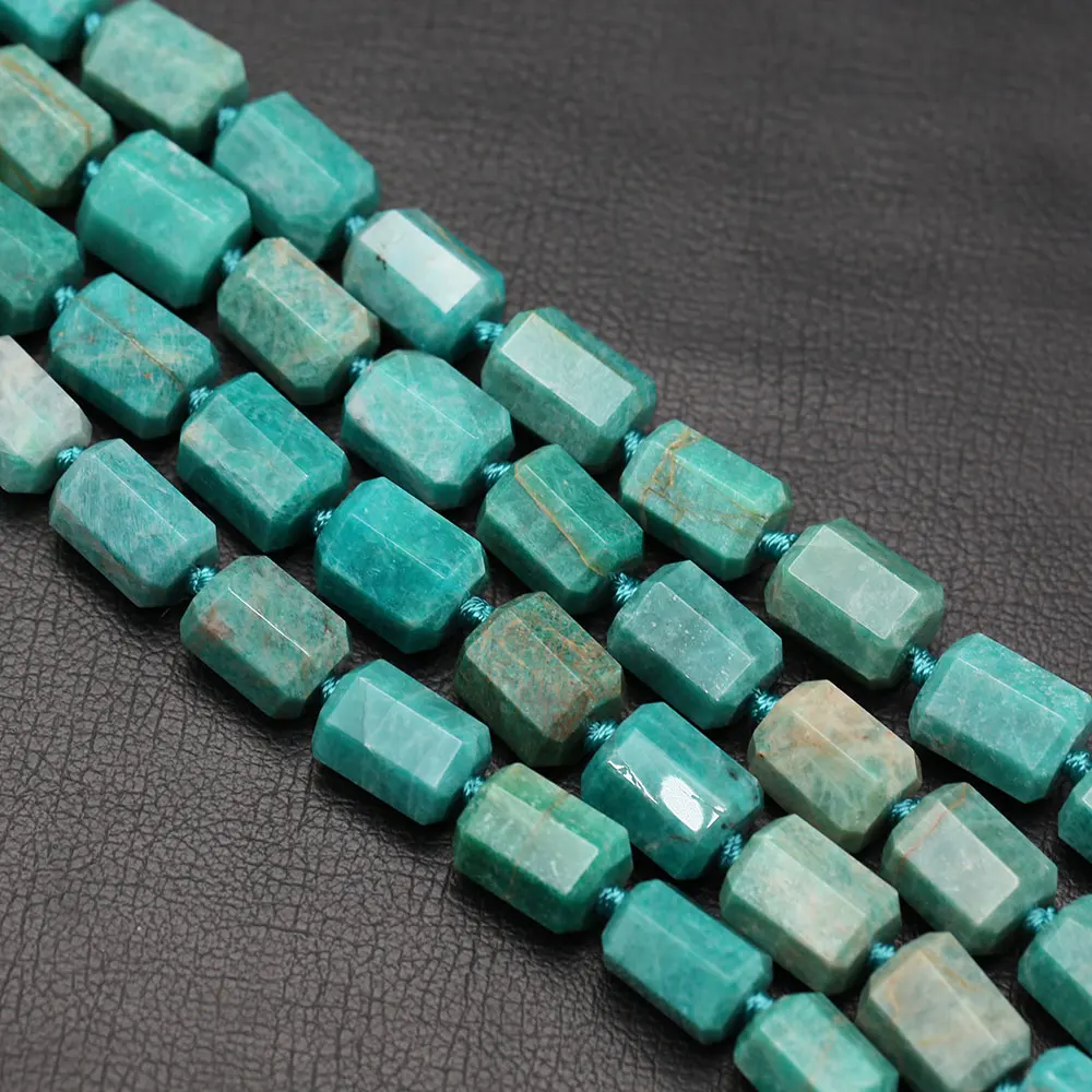 APDGG Natural Green Peruvian Amazonite Faceted Tube Rectangle Nugget Loose Beads 16\