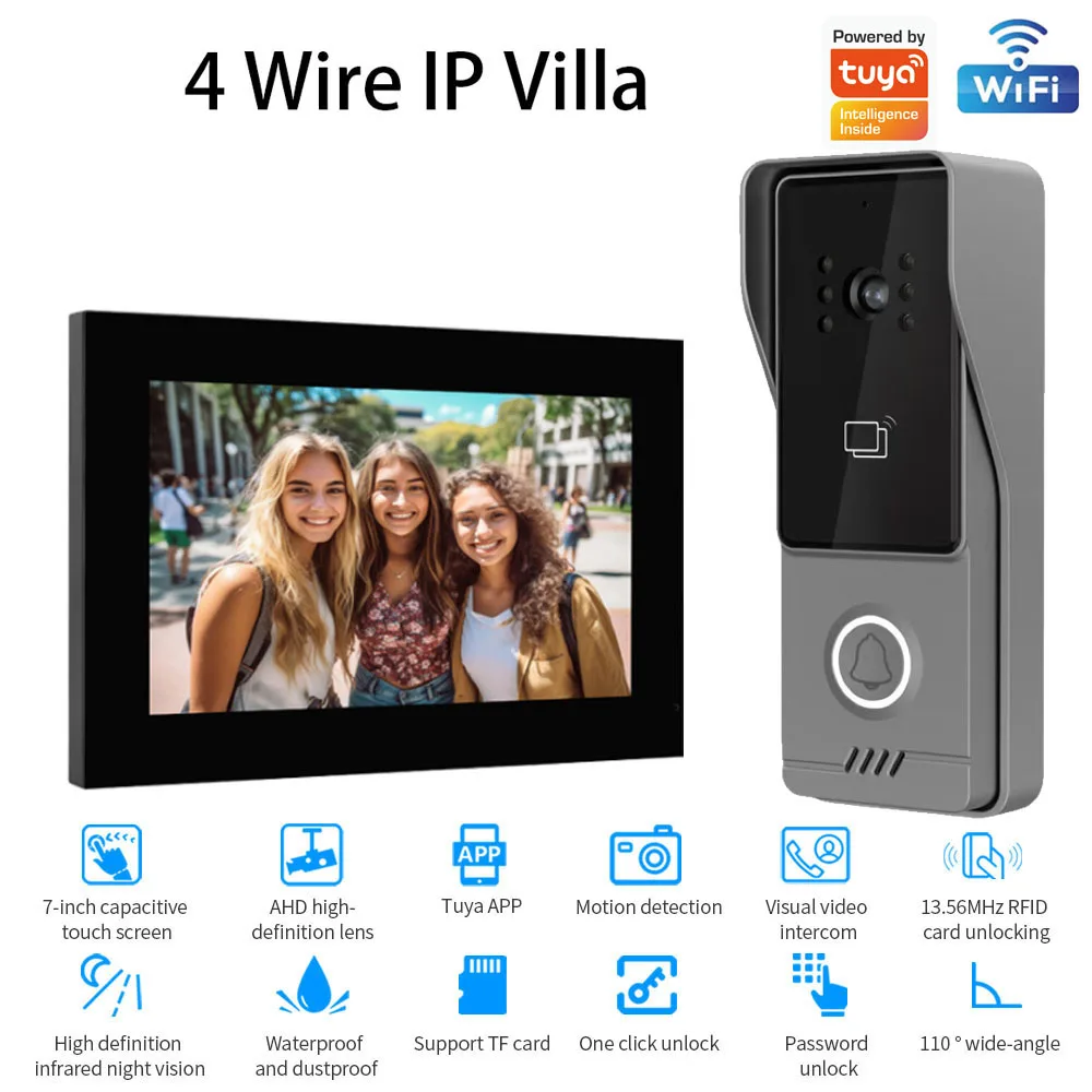Wireless WiFi video doorbell 1080P 7/10 color touch screen intelligent APP home intercom system support tuya app