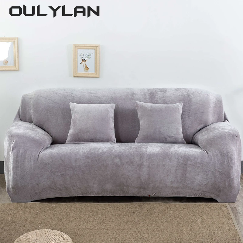 Protector for Living Room Home Decor Plush Solid Color Thicken Elastic Sofa Slipcover Non-slip Sofa Cover Couch Furniture