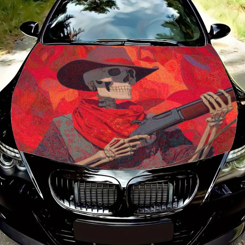 

Ковбойский скелет наклейка на капот автомобиля, наклейка на грузовик, самоклеящиеся долговечные автомобильные аксессуары, подходит для автомобиля, капот грузовика