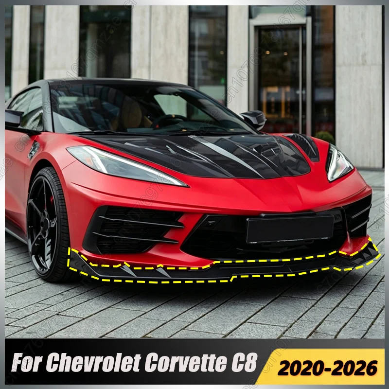 

Car Front Bumper Splitter Lip For Chevrolet Corvette C8 2 Door Z51 Stingray E-Ray 2020-2026 3PCS Spoiler Spoiler Body Kits