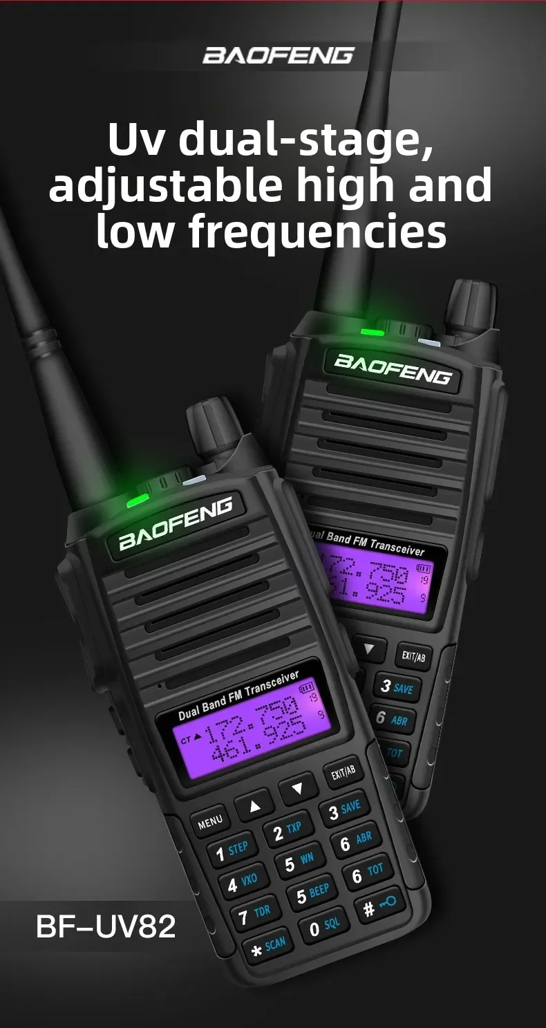 BAOFENG جهاز اتصال لاسلكي BF-UV82 جهاز اتصال لاسلكي مزدوج القطاع UV82 وظيفة عرض ثنائي النطاق