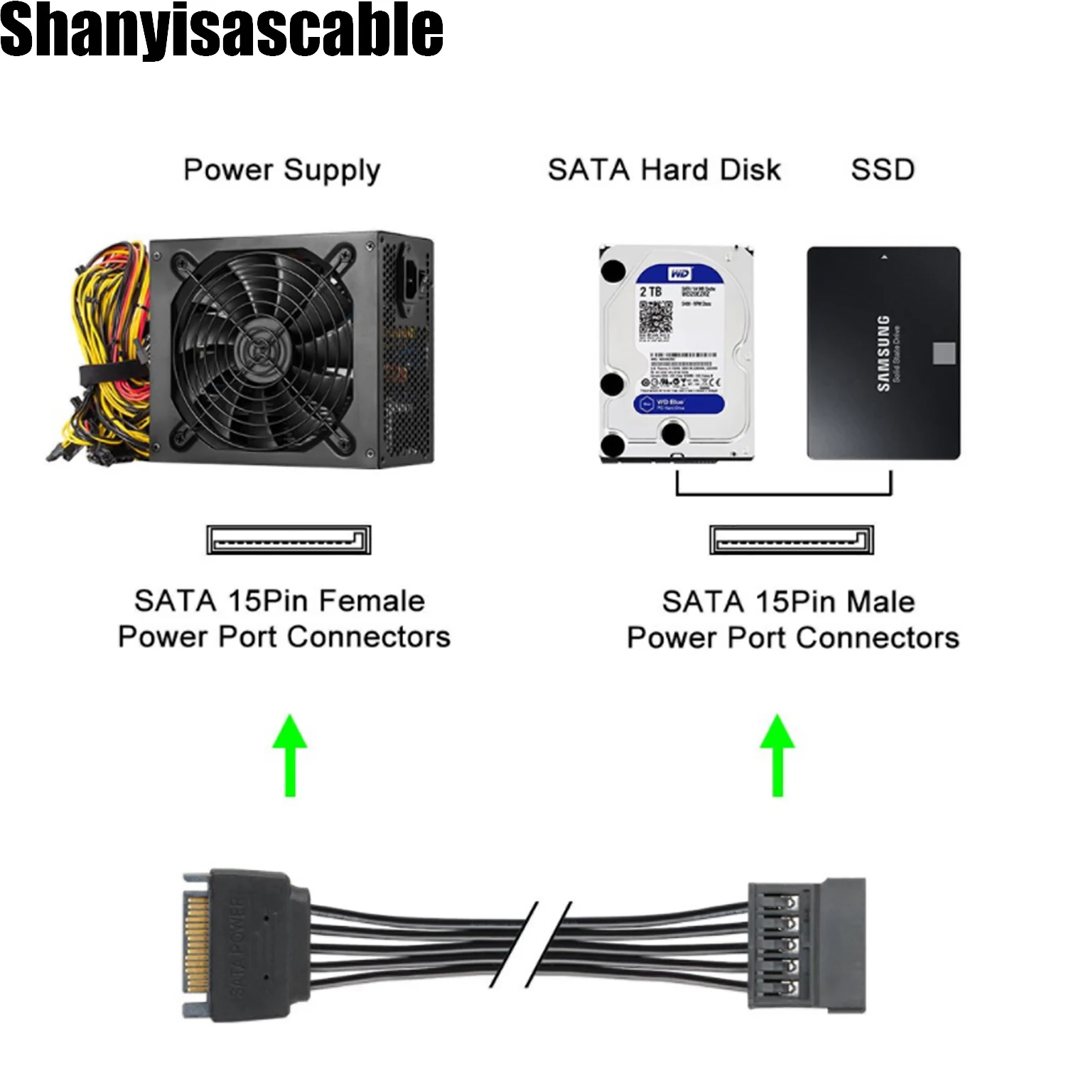 0.3M SATA Power Extension Cable  Sata Male to Female Cable, Sata Power Cable Extension