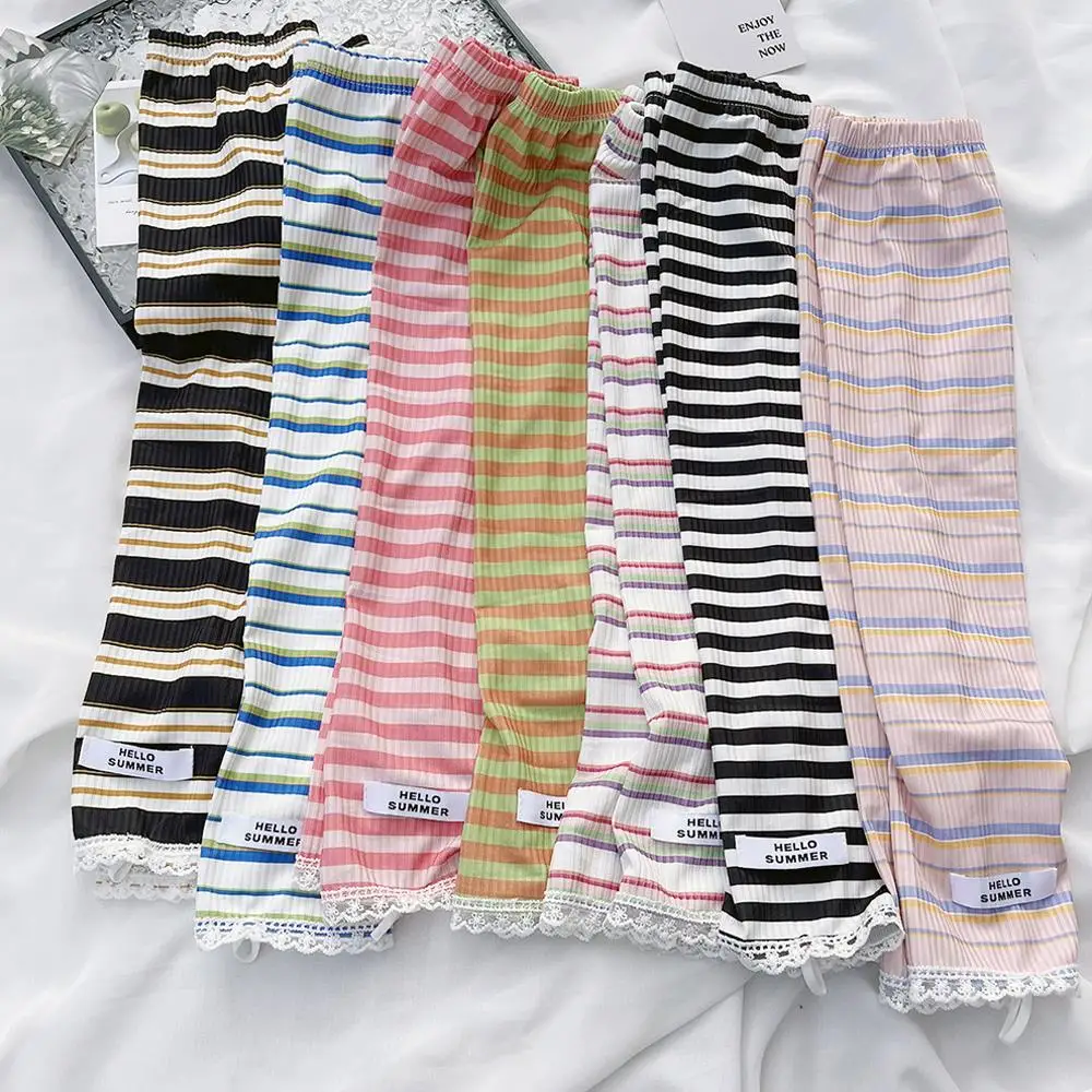 

Thin Loose Sunshade Ice Sleeves Breathable Sun Protection Mittens UV Protection Arm Gloves Striped Lace Long Sunscreen Sleeves