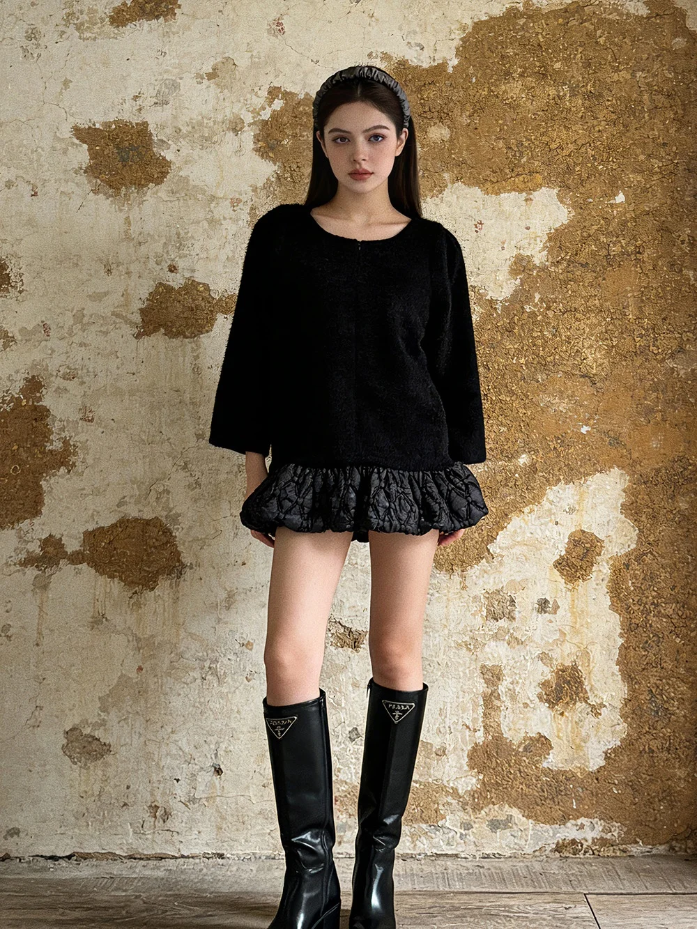 

Original LASS LIZ Thiened Fur Jaet Dr for Par Autumn Winter Bla Independent Design Women's Cotton Clothes Long Sve