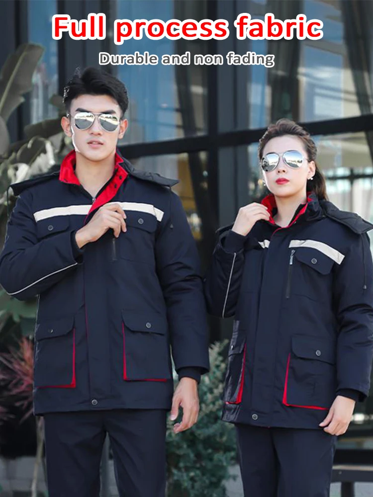 

Съемная зимняя рабочая парка, термосветоотражающее пальто, комбинезон со склада, рабочий комбинезон средней длины для защиты от холода