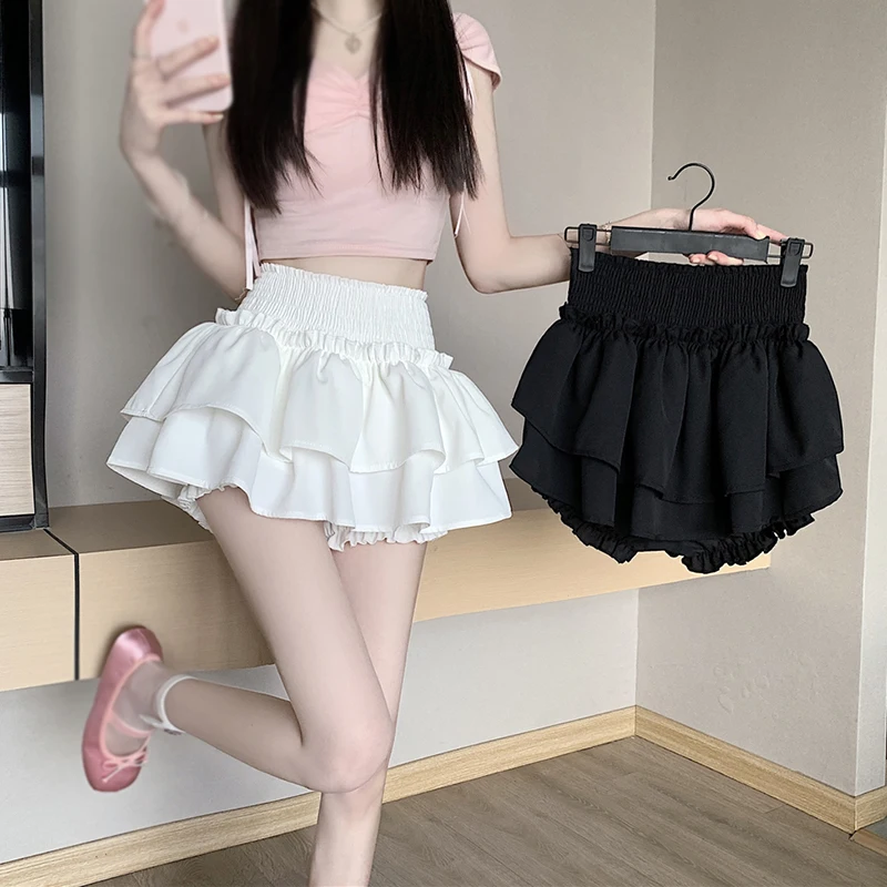 Women Skirts Ruffles Lace Solid Color Summer Mesh Irregular TutuSkirts Adult Kids Girls Sweet Casual Elastic Skirts