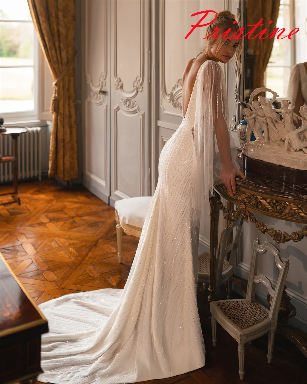 Vestidos de novia de Organza blancos personalizados, temperamento, cuello en V, cinta, manga casquillo, vestidos de novia, tren capilla, vestido con cremallera en la espalda