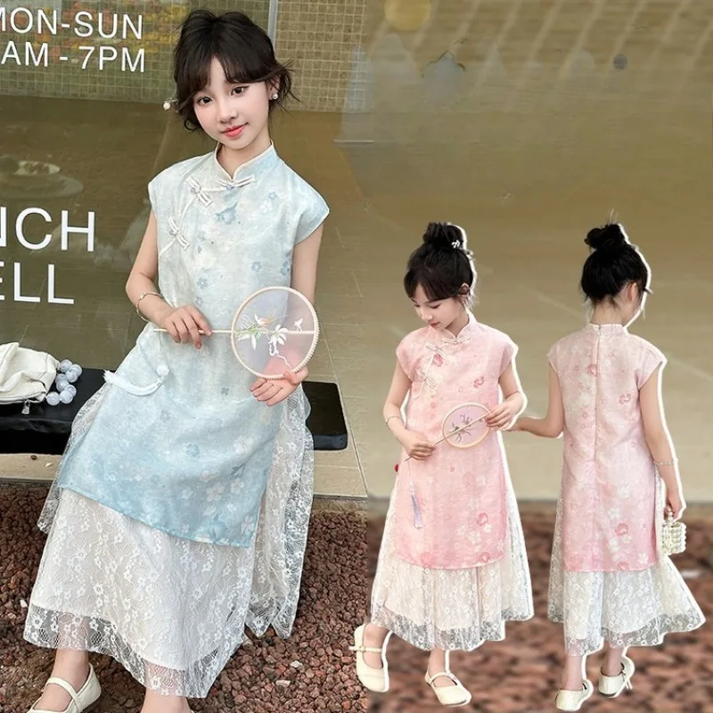 Mädchenrock, Kinderkleidung, China-Stil, Kinder, Seide, Batikdruck, Cheongsam-Kleid, lässig, einfach, täglich, 2025, Sommer, neu – Detail 4