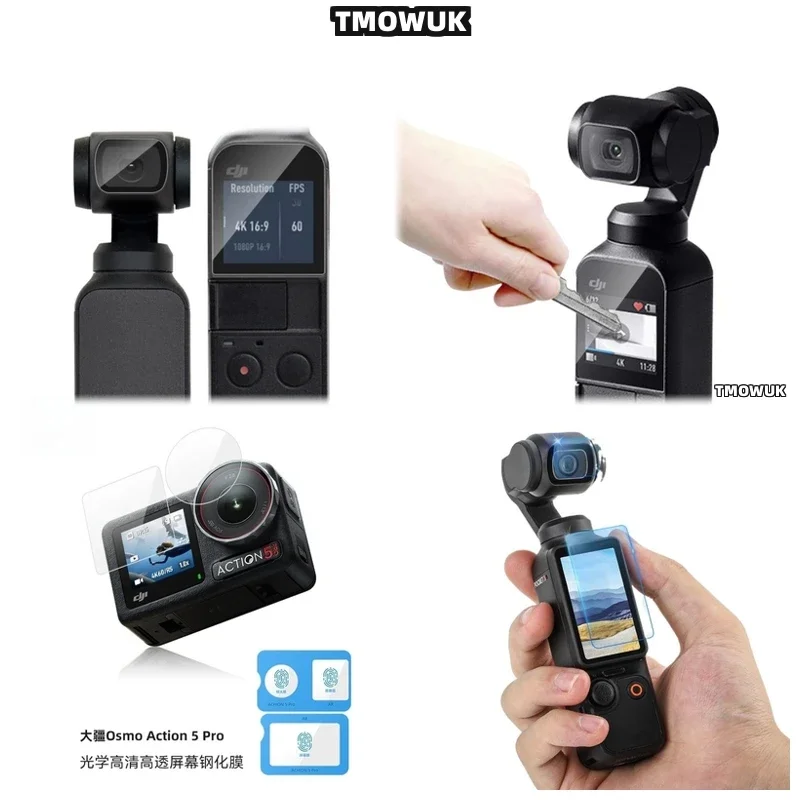 

For DJI Pocket 1 2 Osmo Pocket 3 Action 2 4 Pro - Crystal Clear Tempered Glass Screen & Protective Lens Guard Cap