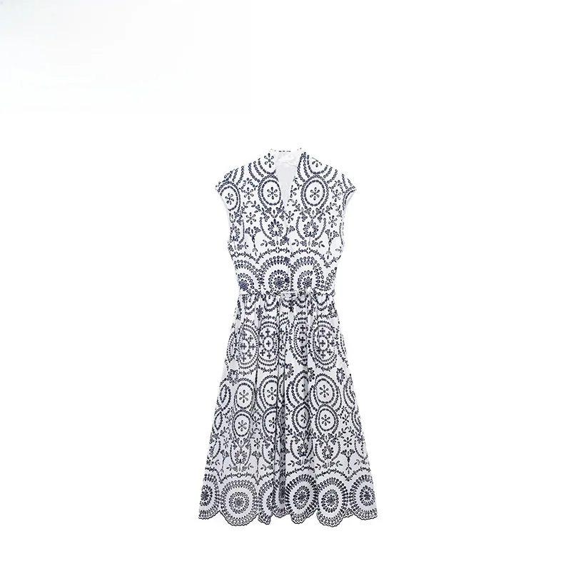 

ZBZA Summer New Women's Street Sle Embroidered irt Dr Color Blo Wind Stitching Poly Fiber Svel New Arrival