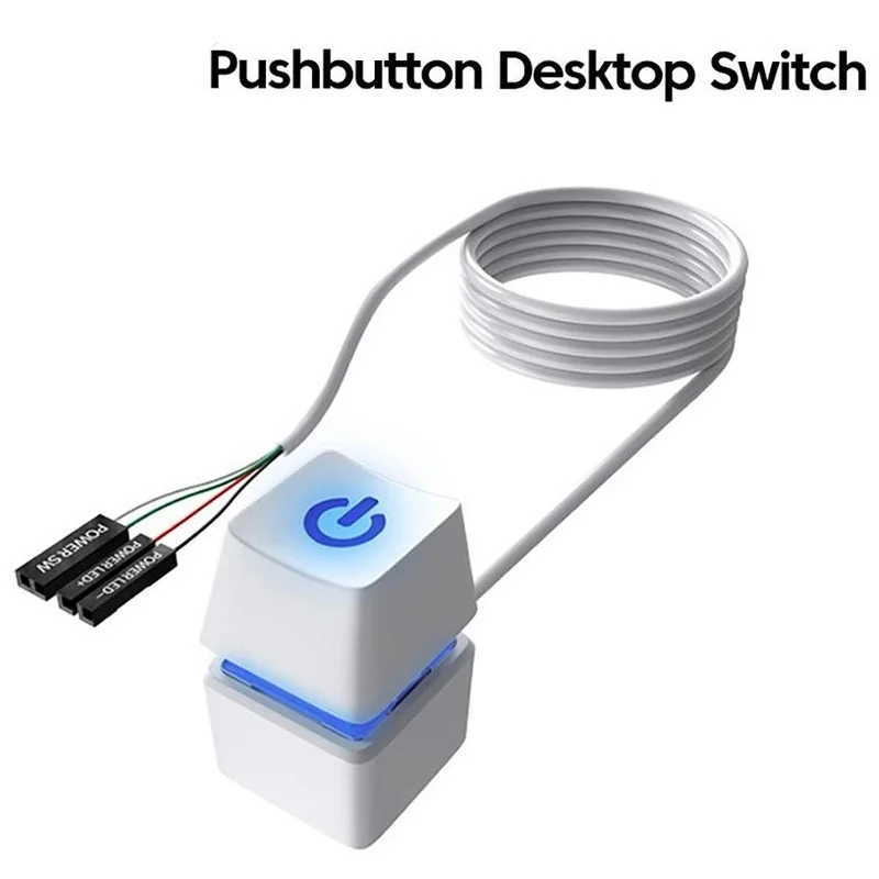 

Computer Desktop Switch Blue LED Light With Power Switch Cable PC Extension On/Off Square Button For Laptops PC Desktop Computer