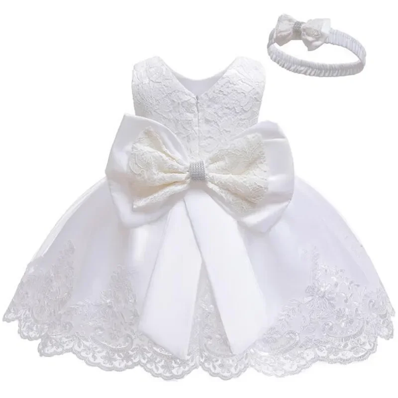 Girl\'s Dress New Baby Bow Princess Dress Embroidered Lace Mesh Dress Carnival Birthday Wedding Flower Child Performance Clothing