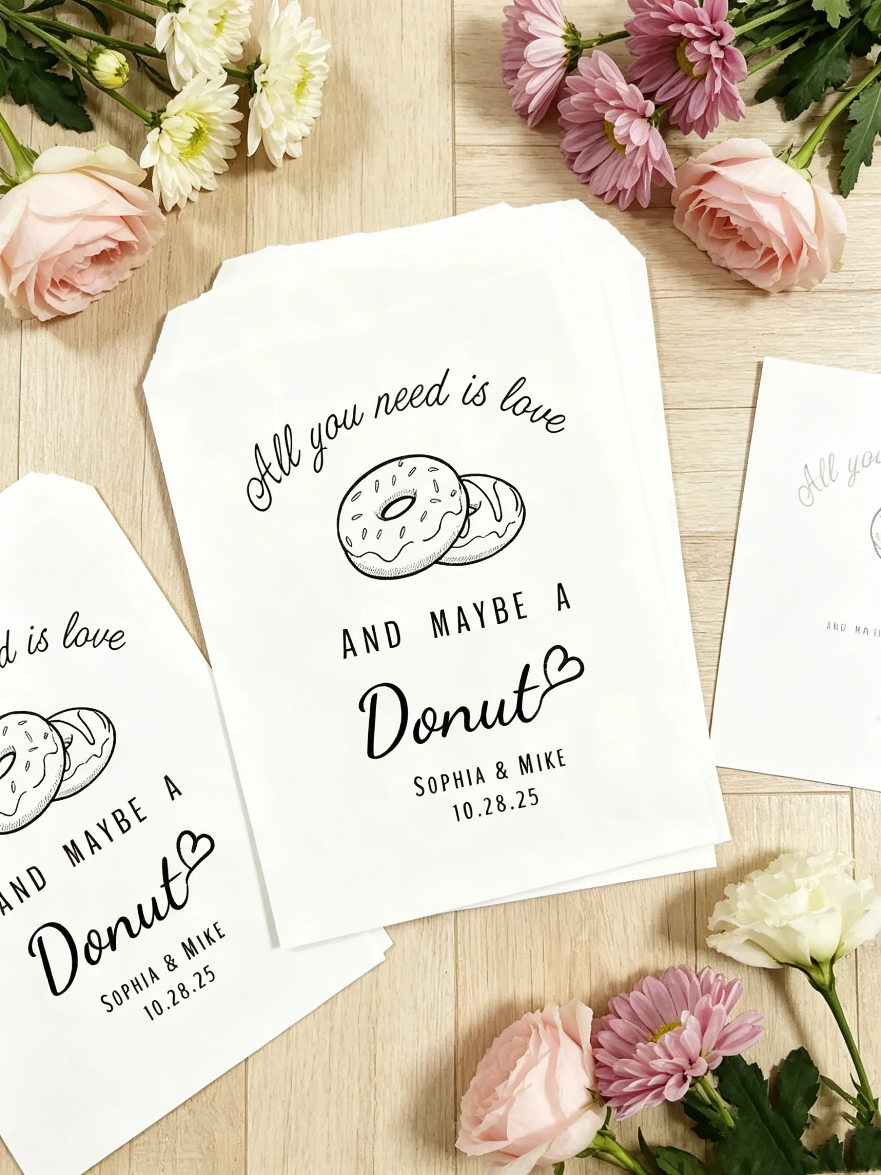 

All You Need Is Love Personalized Donut Wedding Favor Bags Romantic Wedding Guest Sweet Snack Gift Pouches