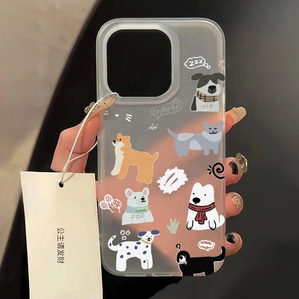 Cartoon Cute Puppy Phone Case For iPhone 15 Pro Max Case iPhone 11 13 12 14 Pro Max Mini Plus Silicone Matte Translucent Cover