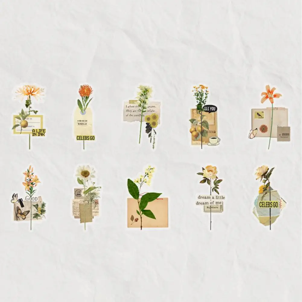 สติกเกอร์พิมพ์ลายดอกไม้มีความแม่นยำสูงชุดสติ๊กเกอร์รูปลอกธีมวินเทจที่การตกแต่ง DIY สำหรับอัลบัมภาพ