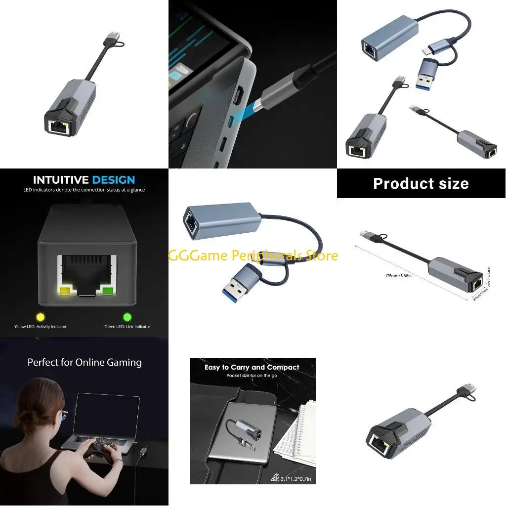 

U55B USB3.0 C To Ethernet Adapters 5/2.5/1Gbps Fast Speed Wireds Networking Converters Stable Connection For PC