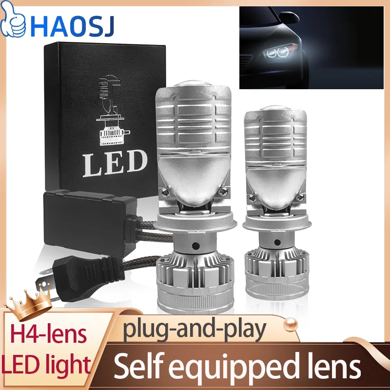 

HAOSJ H4 Bi LED Projector Lens High Low Beam Car Bulbs Canbus H4 LED 9003 Auto Motorcycle LED Mini Lamps 2PCS Plug and Play