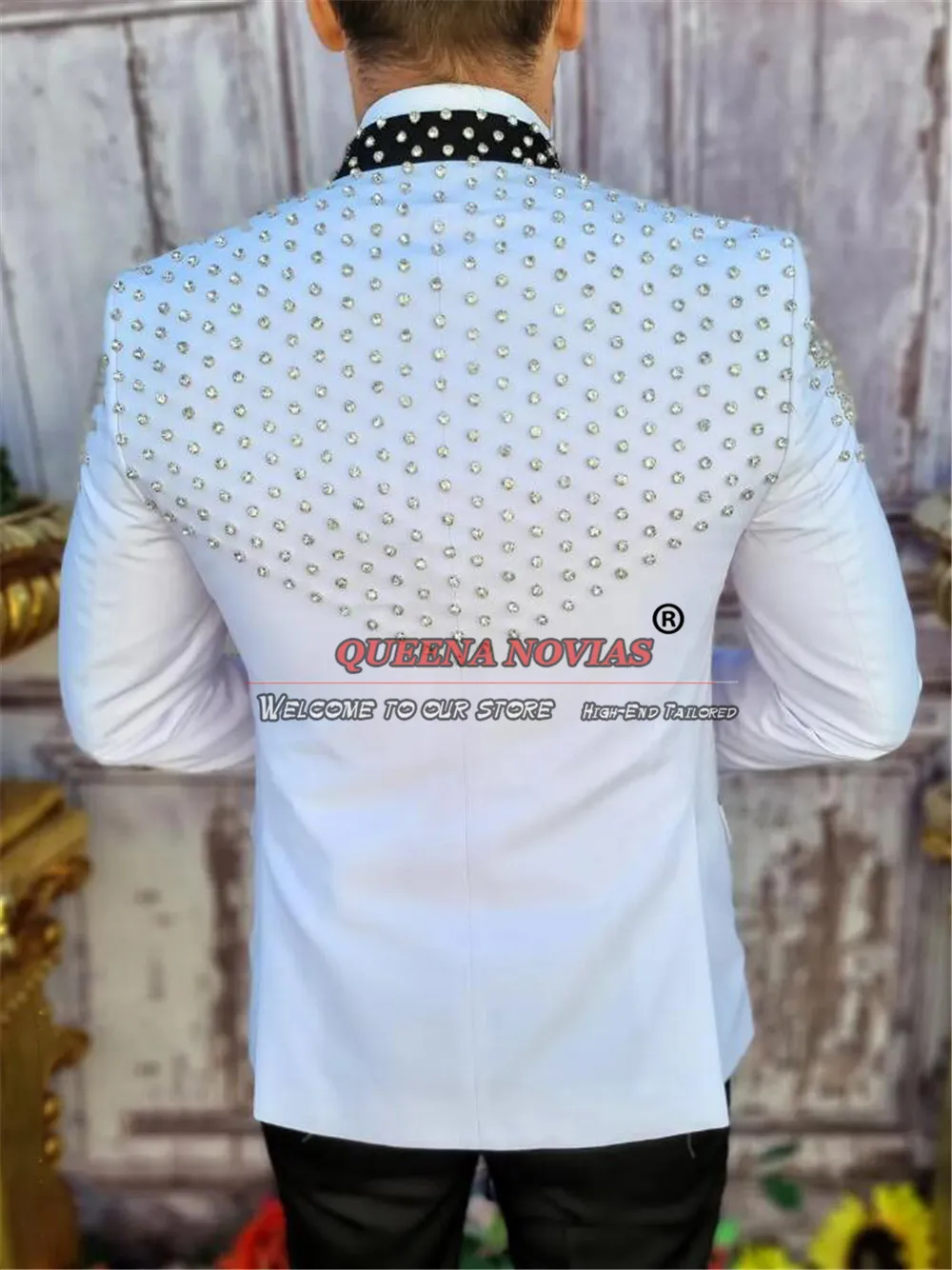 Traje de novio de lujo para hombre, esmoquin de boda con cuentas de cristales brillantes, fiesta de conjunto Formal de una sola botonadura, blazer de graduación, 3 piezas