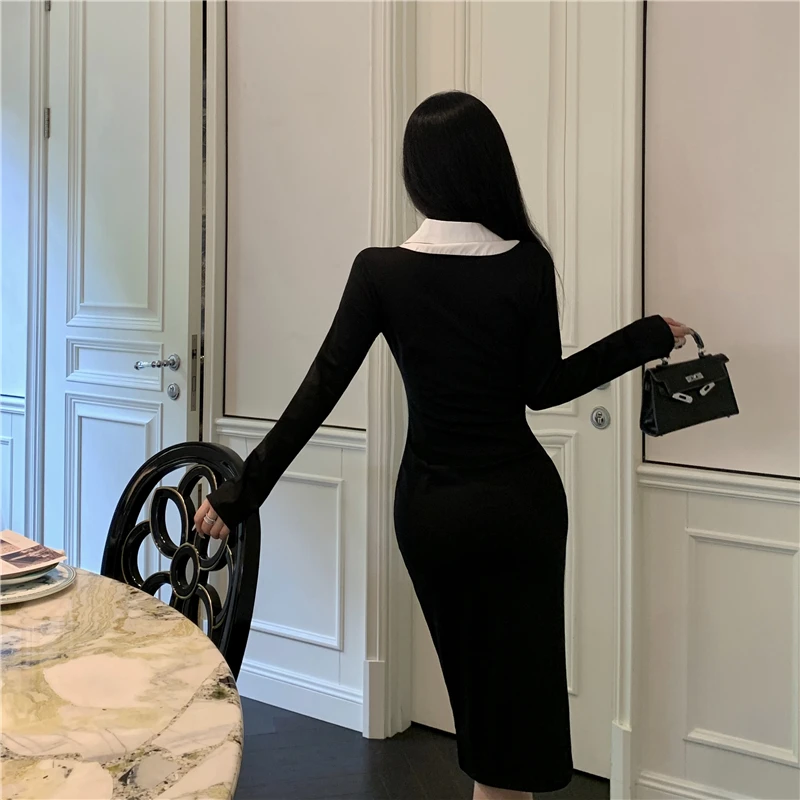 التخسيس لصق تصميم Ne Long Sve V-Ne مثير Ele الخريف الشتاء جديد Sle المرأة الدكتور عالية الخصر ألف خط تنورة