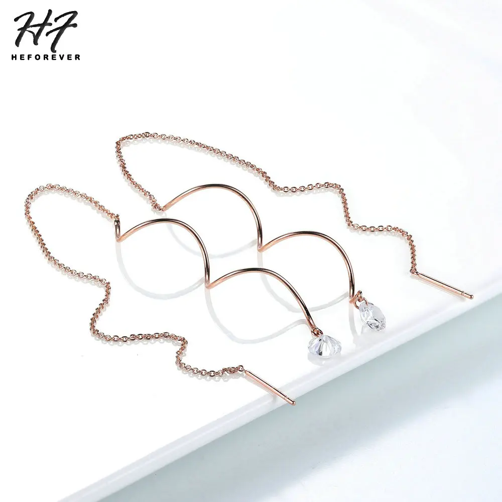 Simple Spiral Ear Line Earrings For Women AAA+ Cubic Zirconia Rose Gold Color Fashion Earings Jewelry Xmas Gift KC170