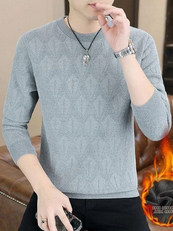 

Мужской утепленный флисовый трикотажный свитер с круглым вырезом, теплое нижнее белье, высококачественная зимняя модная одежда, с длинными рукавами, стандартный крой